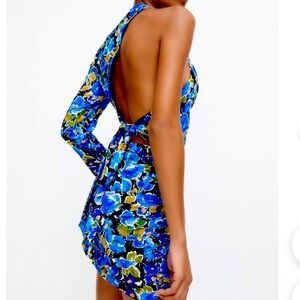 ZARA matching top and skirt ; blue floral, asymmetrical